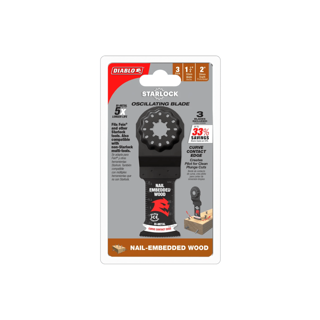 1-1/4 in. Starlock Bi-Metal Oscillating Blades for Nail-Embedded Wood 3-Pack - TESCO Building Supplies
