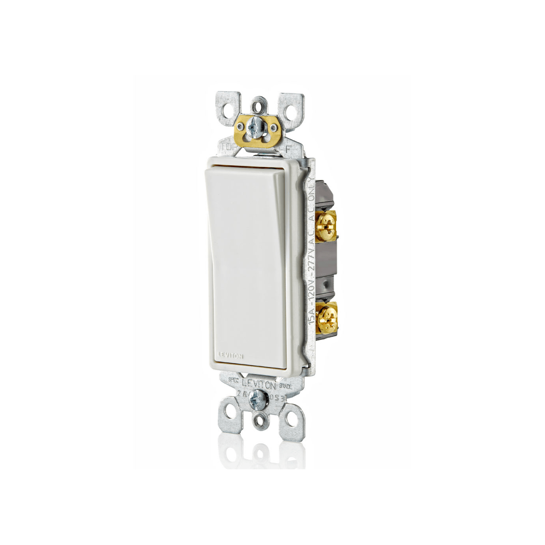 15 Amp Decora Single-Pole Switch, Self-Grounding, White - 5601-P2W Leviton