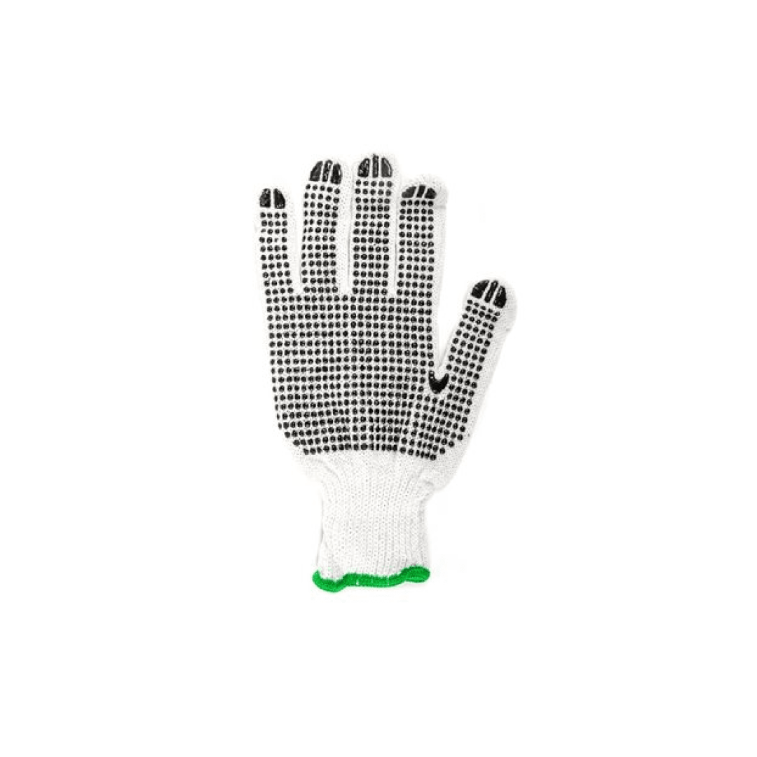 1dz. Knitted Poly/Cotton Gloves White With Black PVC Dots (L) - TESCO Building Supplies