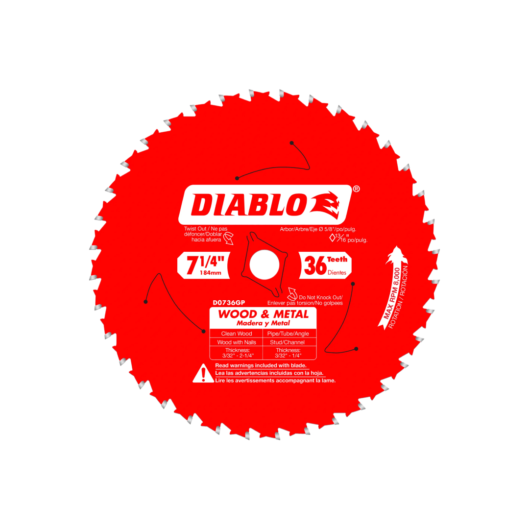 7-1/4 in. x 36 Tooth Wood & Metal Carbide Saw Blade - D0736GPA - TESCO Building Supplies