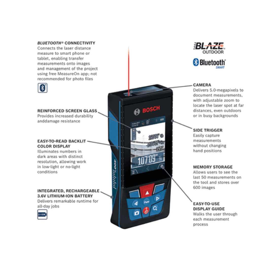 BLAZE™ Outdoor 400 Ft. Connected Lithium-Ion Laser Measure with Camera - GLM400CL - TESCO Building Supplies