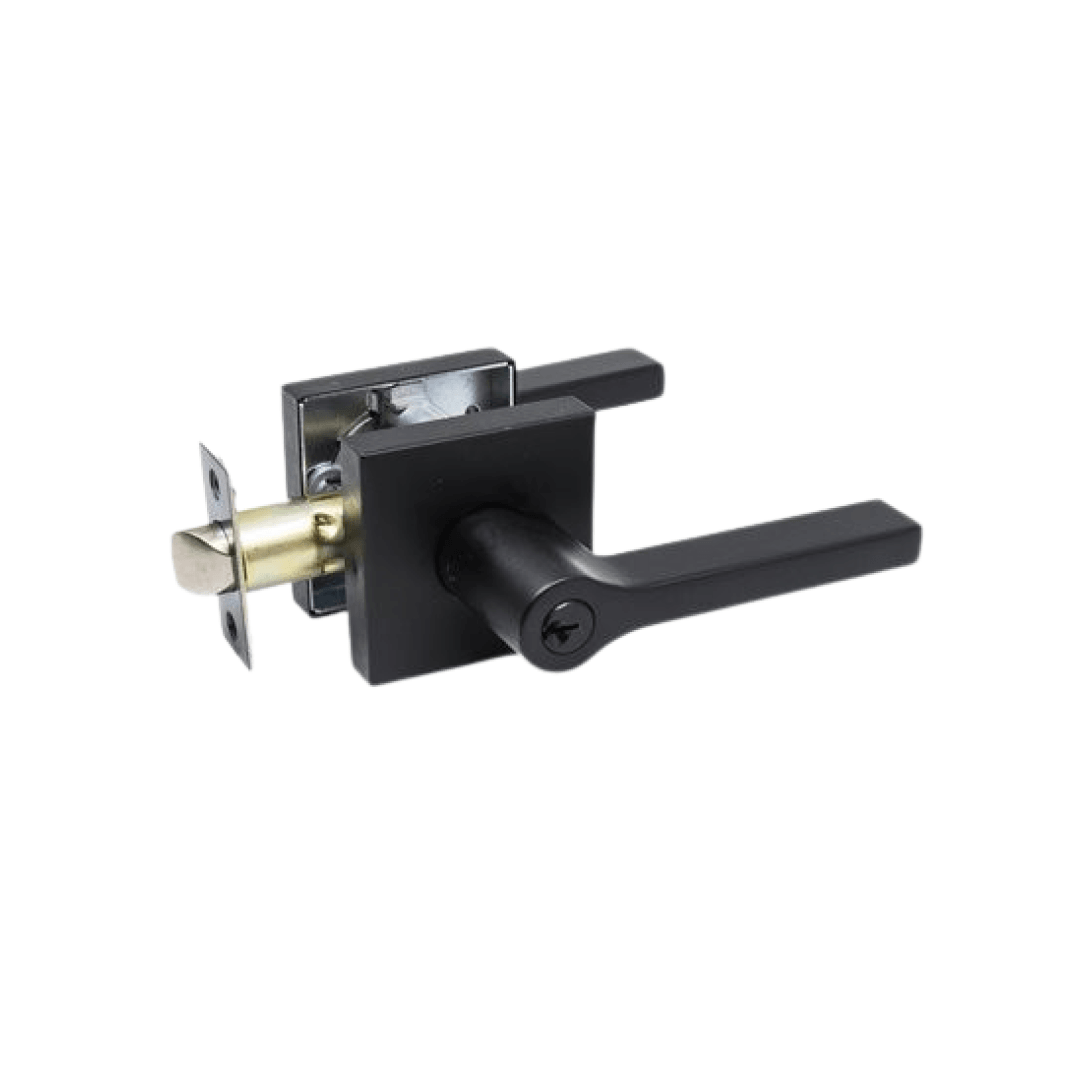 Door Lock Lever Entry Square Matte Black - TESCO Building Supplies