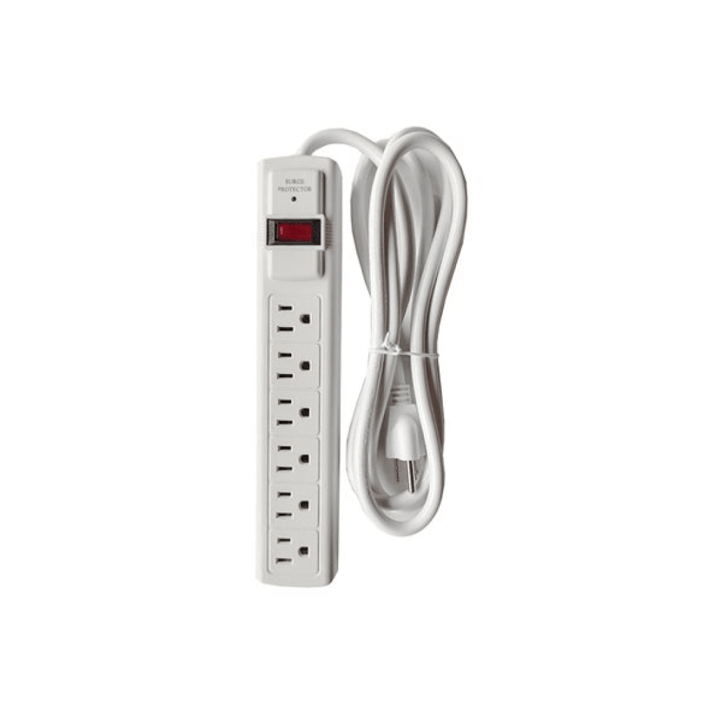 Power Bar with Surge Protection 6 Outlet 280 Joules White 6ft - TESCO Building Supplies 