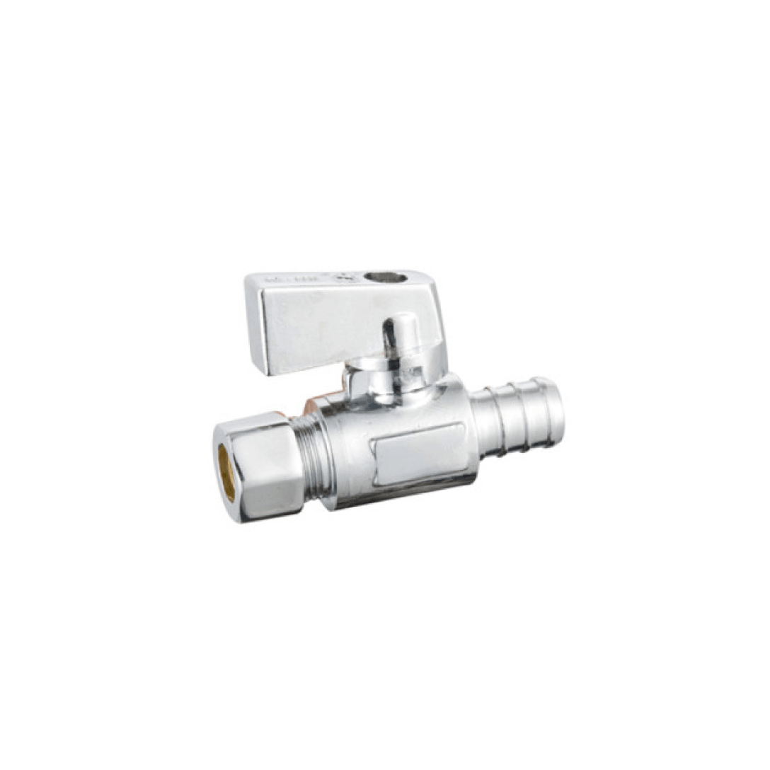 Quarter Turn Straight Stop Valve 1/2" PEX x 3/8" OD Comp - 622013-SSV - TESCO Building Supplies