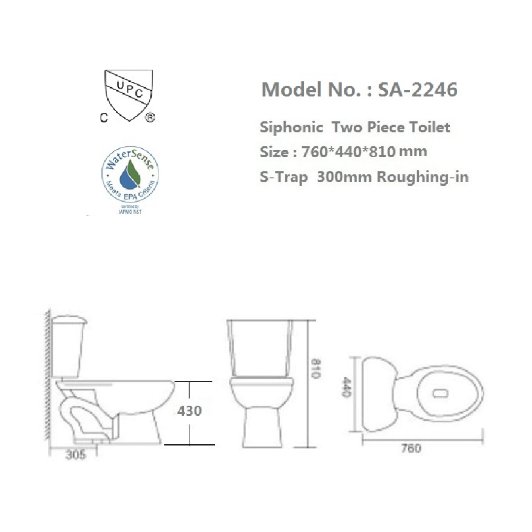 Siphonic Two-Piece Toilet Side Flush - SA-2246 TESCO Building Supplies