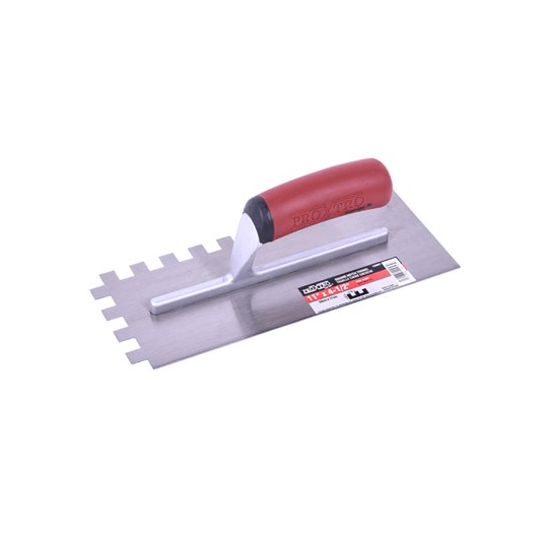 Trowel Notched 11in x 4½in (½in x ½in SQ Notch) Red Handle - TESCO Building Supplies