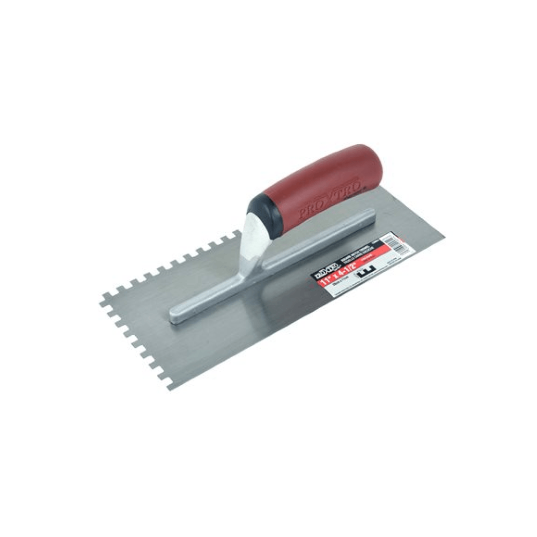 Trowel Notched 11in x 4½in (¼in x ¼in SQ Notch) Red Handle - TESCO Building Supplies