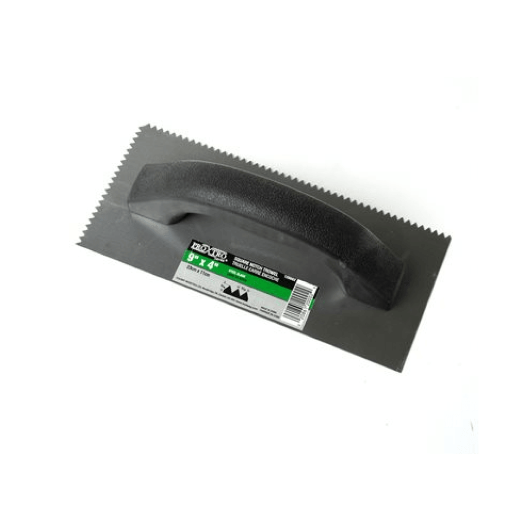 Trowel Notched 9in x 4in (3/16in V Notch) Black Handle Econo - TESCO Building Supplies