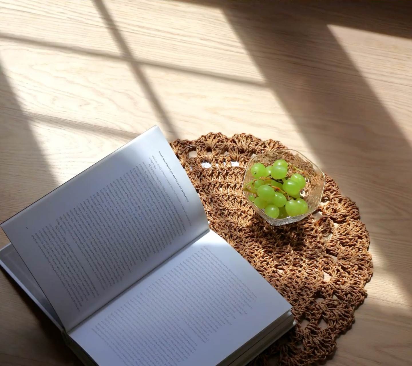 OAK ENGINEERED HARDWOOD FLOOR with book and Green Grape