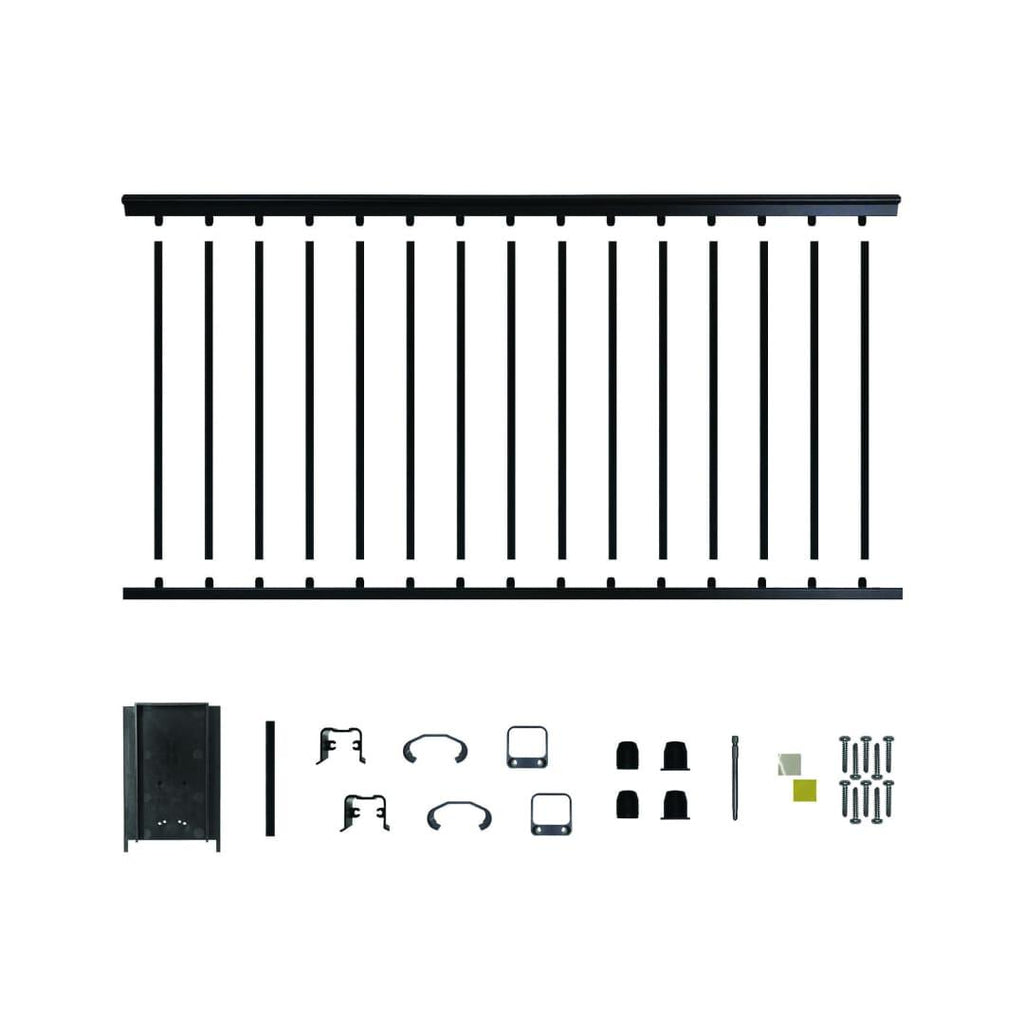 6′ Long x 42″ High Black Aluminum Deck Railing Kit - BLSARK642D - TESCO Building Supplies 