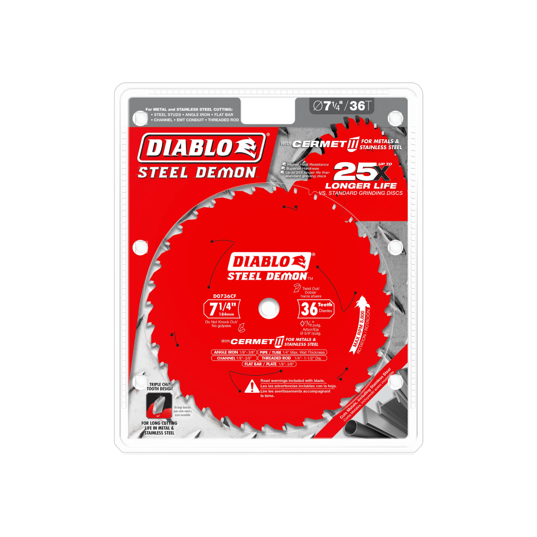 7-1/4 in. x 36‑Tooth Steel Demon Cermet II Saw Blade for Metal & Stainless Steels - D0736CF - TESCO Building Supplies 