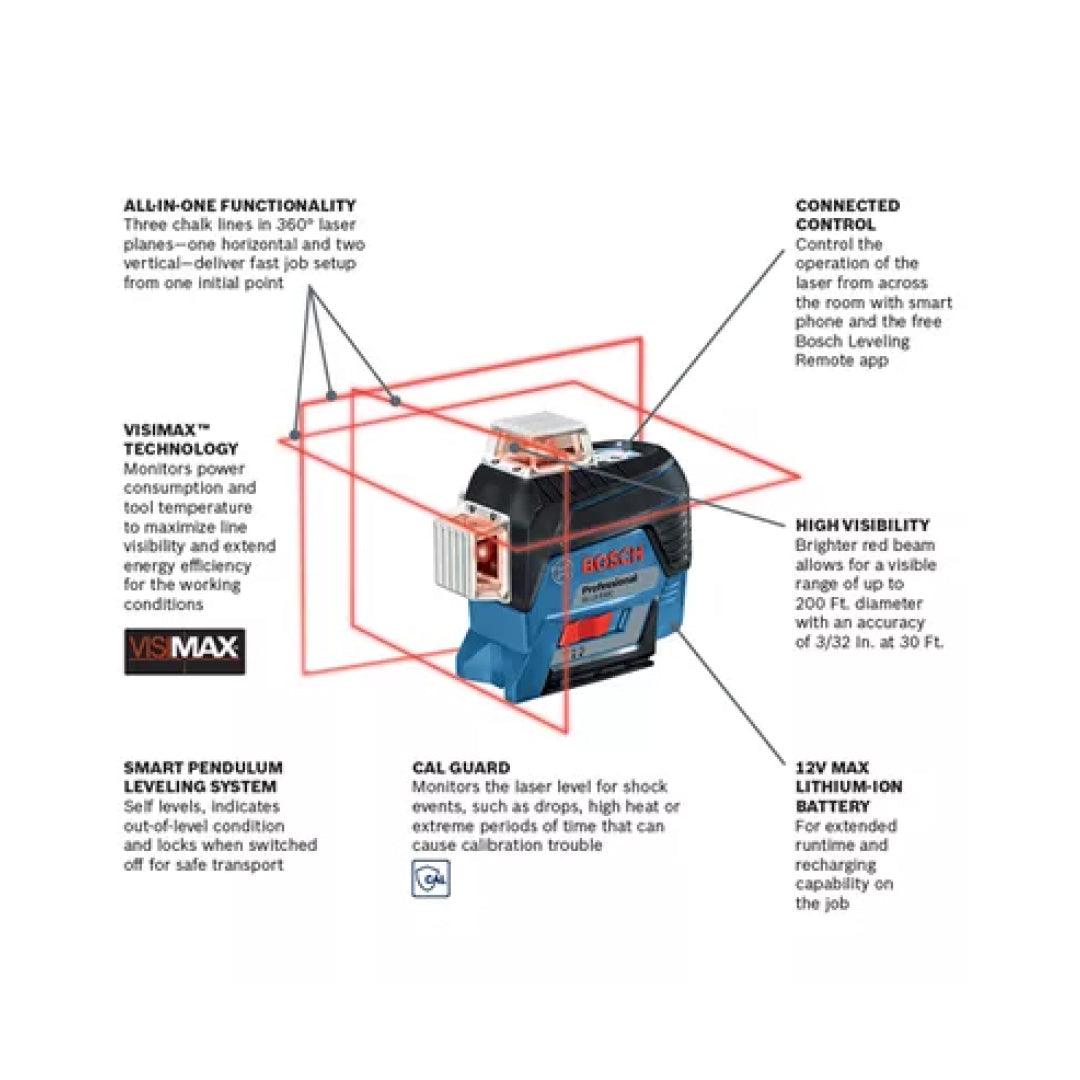 GLL3-330C 12V Max 360° Connected Three-Plane Leveling and Alignment-Li ...