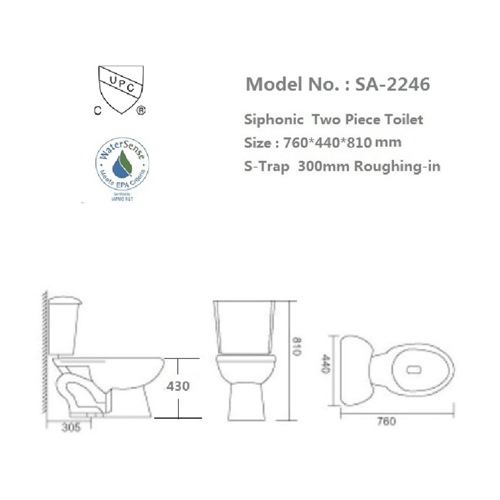 Siphonic Two-Piece Toilet Dual Flush - SA-2246 TESCO Building Supplies