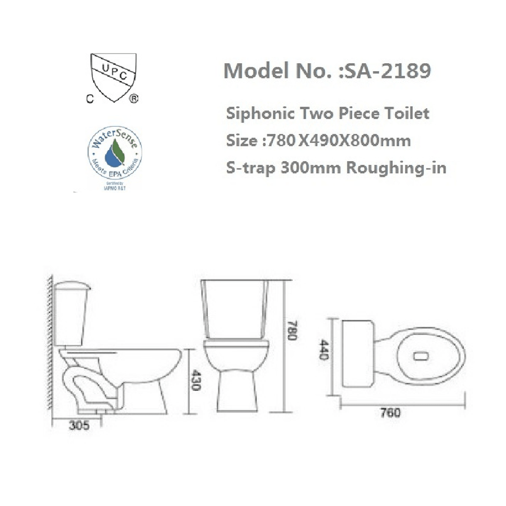 Siphonic Two-Piece Toilet - SA-2189 TESCO Building Supplies