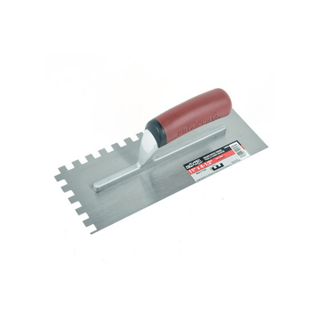 Trowel Notched 11in x 4½in (3/8in x 3/8in SQ Notch) Red Handle - TESCO Building Supplies 